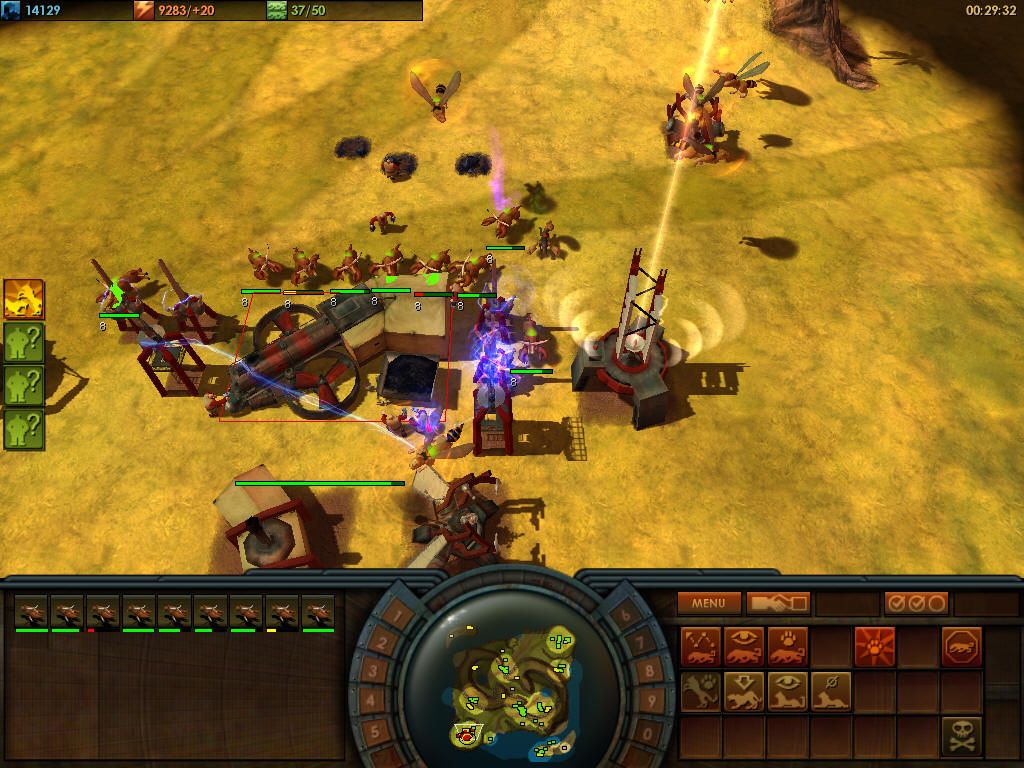 Impossible Creatures (Windows) screenshot: Destroying the enemy lab (the big building in the middle) is the only way to win a match