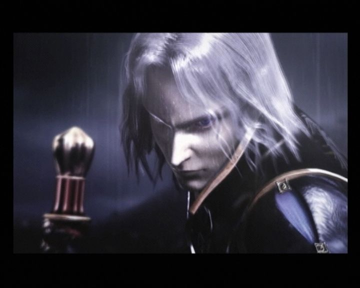 Castlevania: Curse of Darkness (PlayStation 2) screenshot: Intro: Hector posing in the rain.