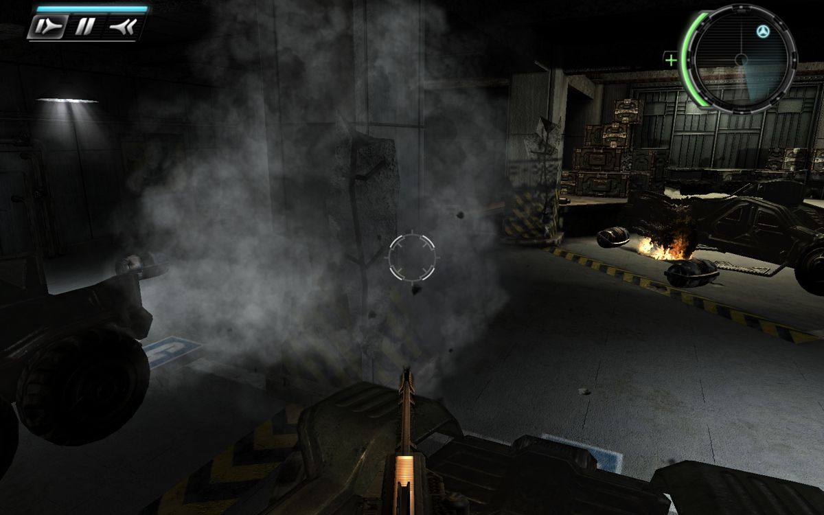 TimeShift (Windows) screenshot: Part of the scenario is breakable, a little improvement over the average FPS