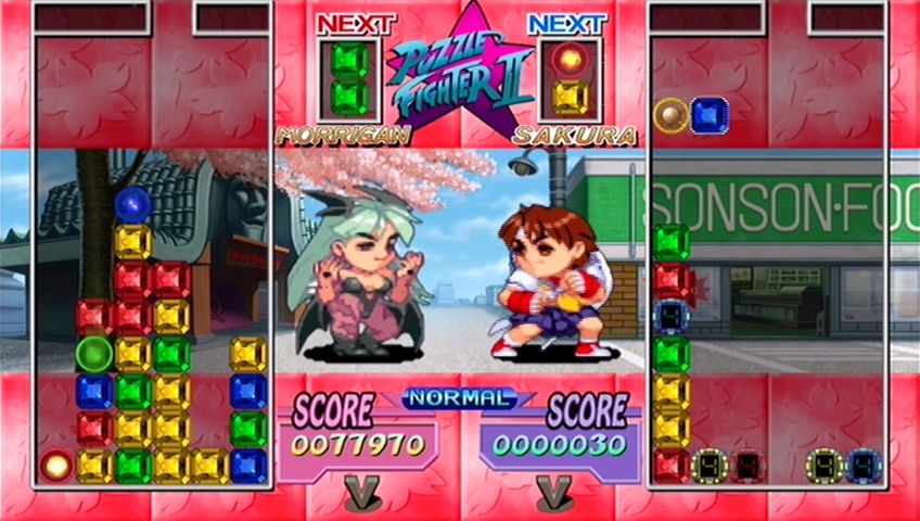 Super Puzzle Fighter II Turbo HD Remix (Xbox 360) screenshot: Fighting against Sakura.