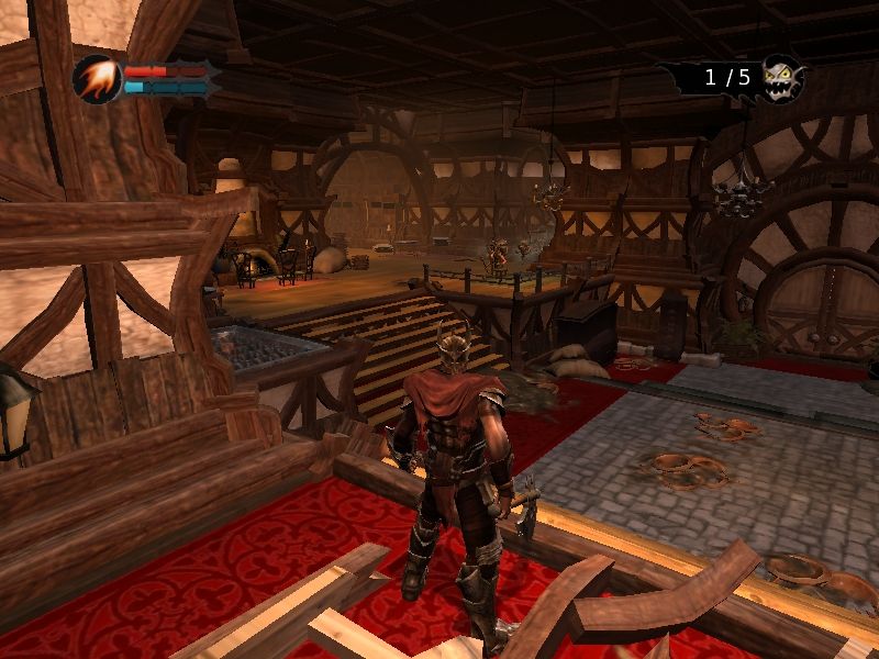 Overlord (Windows) screenshot: Attacking the Halfling's home.