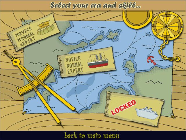Navigatris (Windows) screenshot: Complete the previous era to unlock the next one.