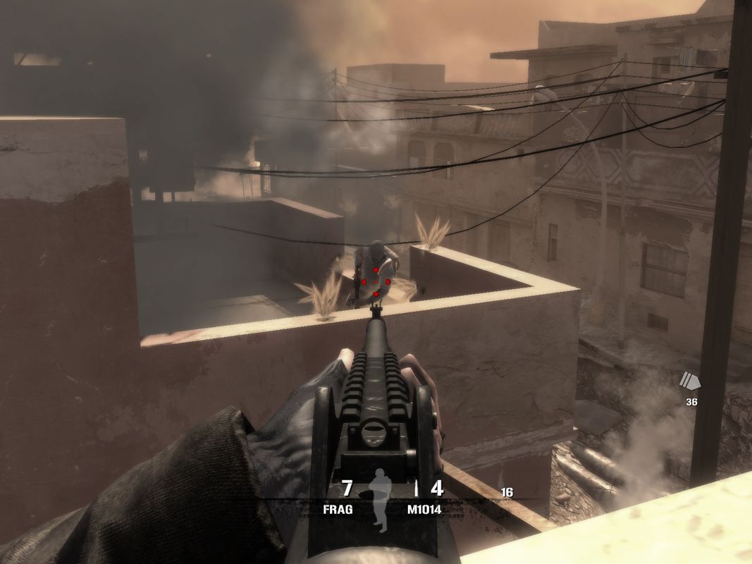 Soldier of Fortune: Payback (Windows) screenshot: He won't be able to finish reloading his rocket launcher.