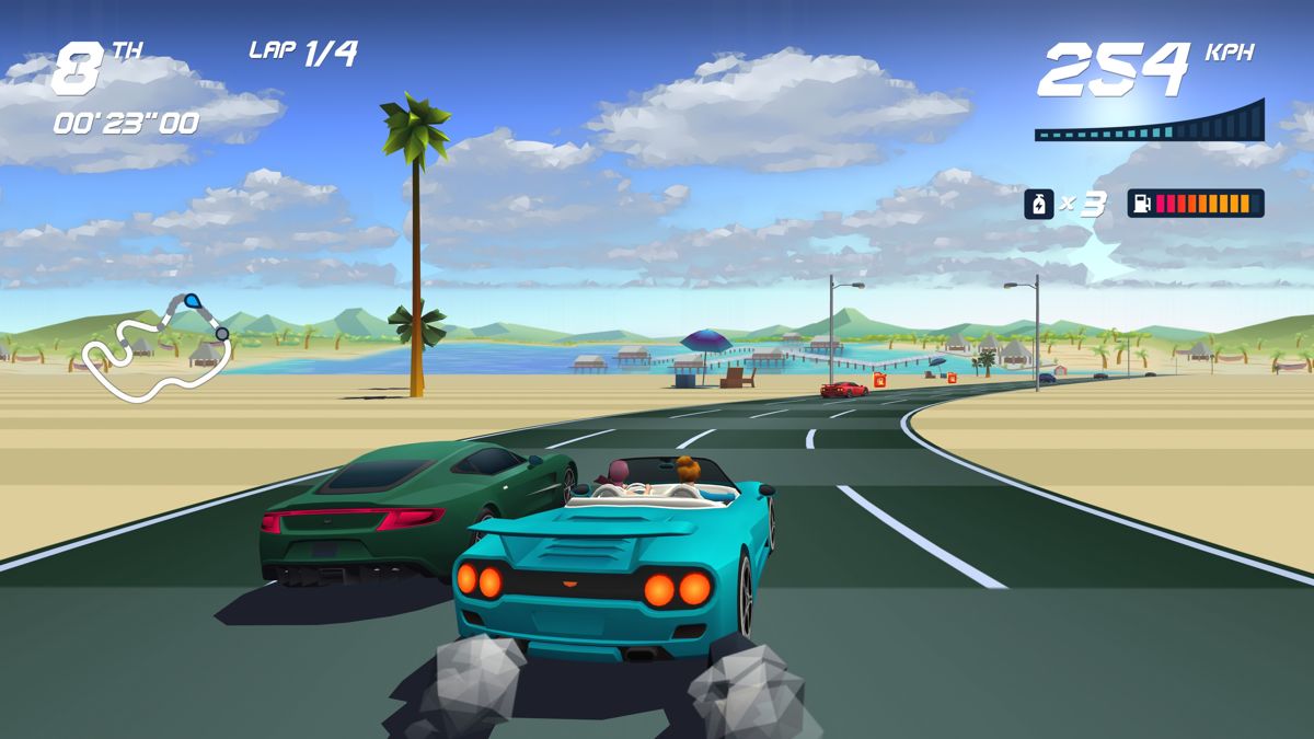 Horizon Chase Turbo: Summer Vibes (PlayStation 4) screenshot: Las Brisas track racing