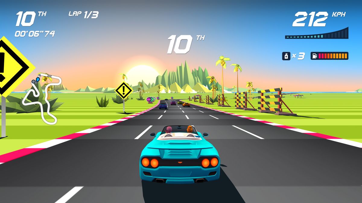 Horizon Chase Turbo: Summer Vibes (PlayStation 4) screenshot: Colored Ocean track racing