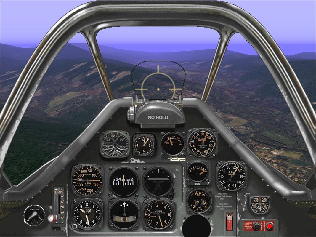 Tuskegee Fighters (Windows) screenshot: This is the cockpit of the P-51 Mustang that the squadron flew. All Mustang cockpits seem to be the same.