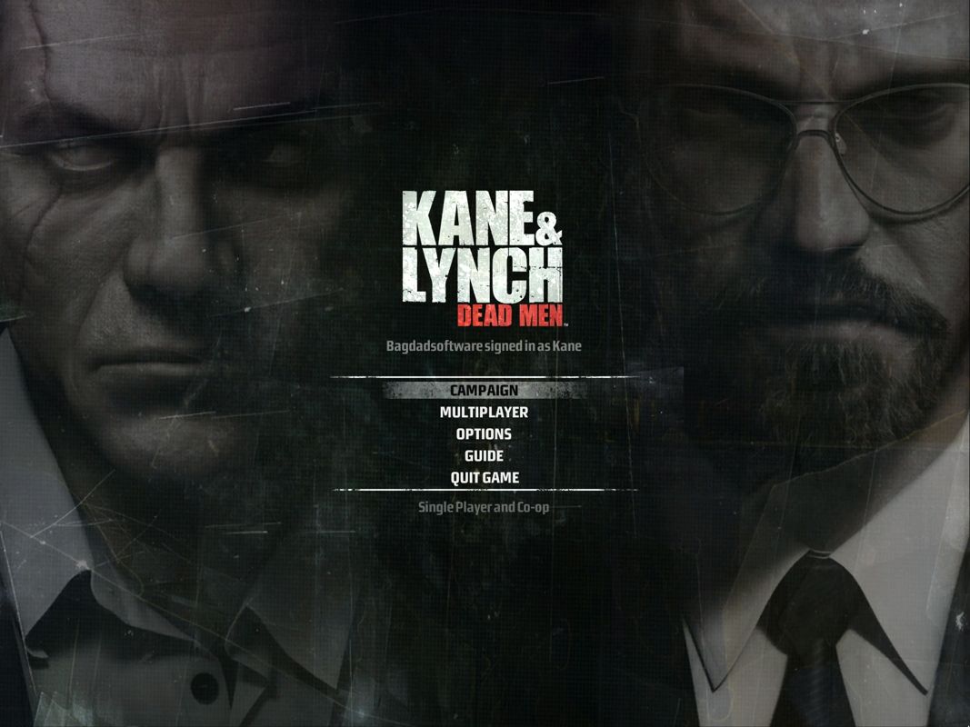 Kane & Lynch: Dead Men (Windows) screenshot: Main menu