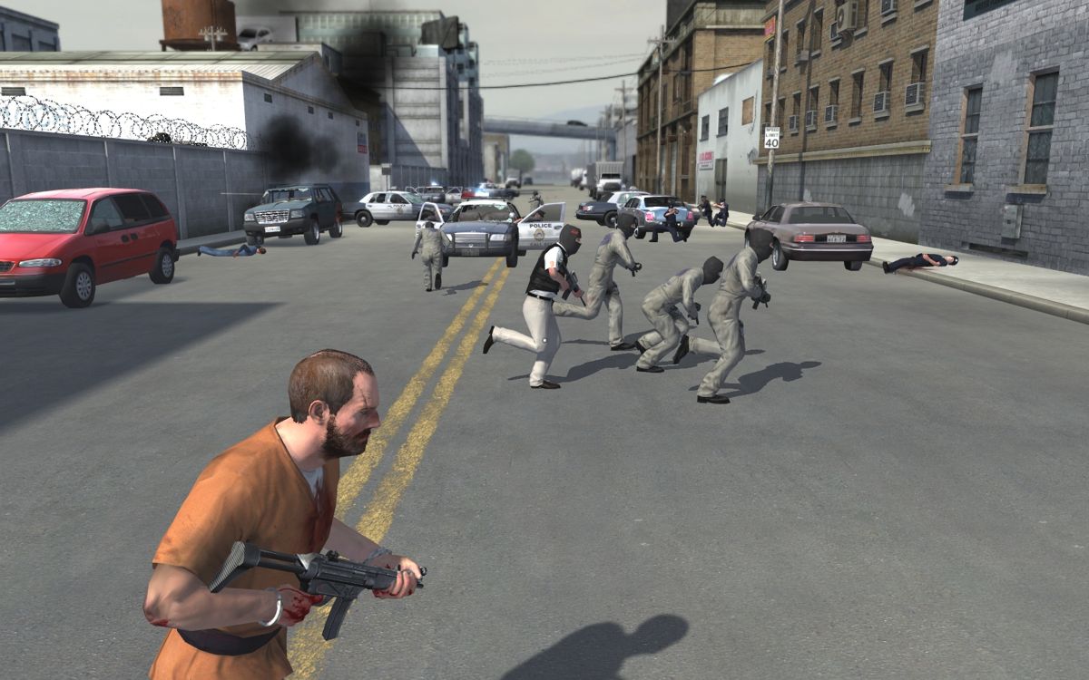 Kane & Lynch: Dead Men (Windows) screenshot: Half of the city cops are behind your back.