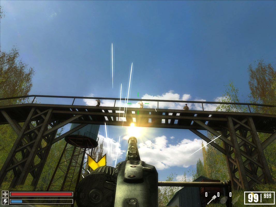 Crimes of War (Windows) screenshot: "We have the high ground" - "I have the bigger gun!"