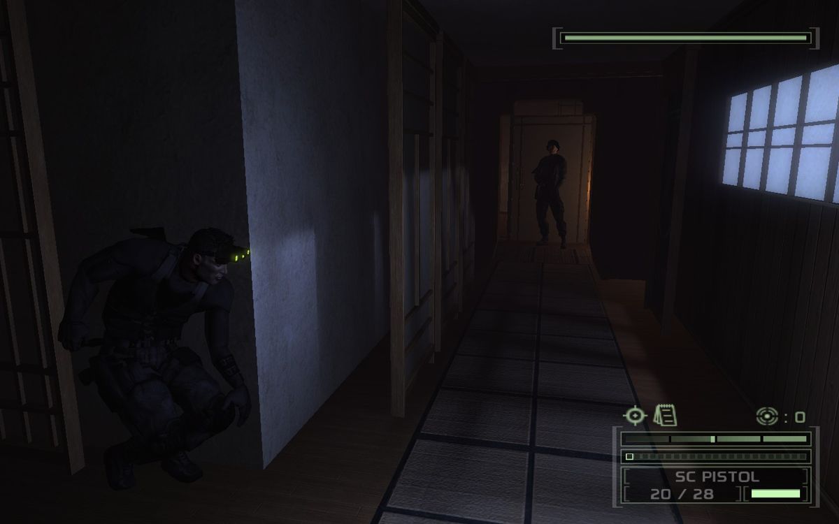 Tom Clancy's Splinter Cell: Chaos Theory (Windows) screenshot: This guard seems to be so fixated to this one corridor that you'd better find another way in.