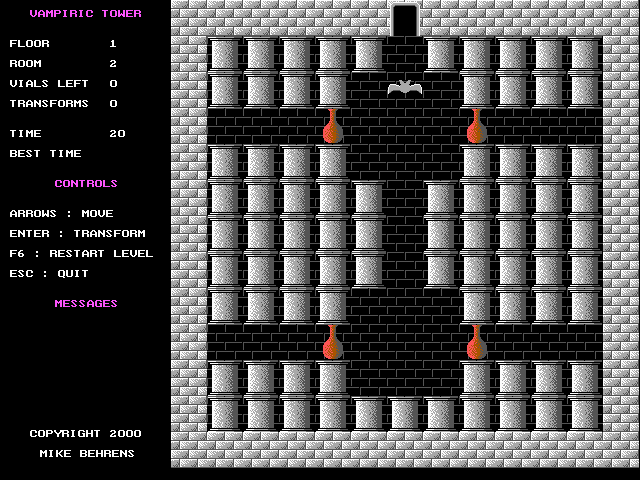 Vampiric Tower (DOS) screenshot: Completing level 2 as a bat