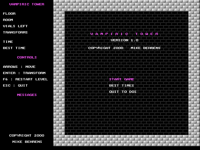 Vampiric Tower (DOS) screenshot: Start screen