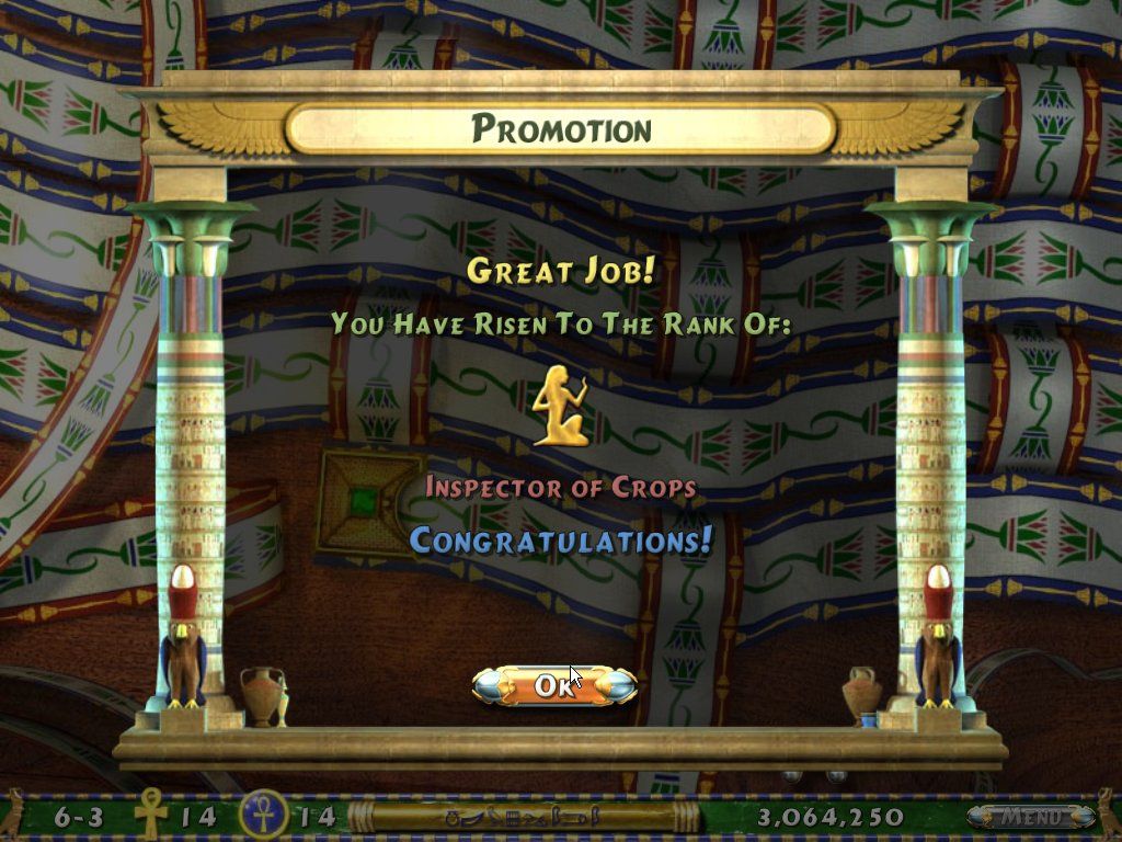 Luxor 2 (Windows) screenshot: As you progress through the game you are rewarded with a higher rank
