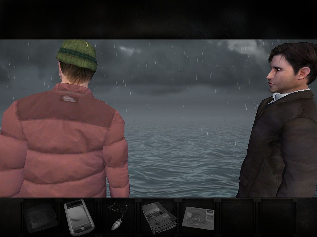 Overclocked: A History of Violence (Windows) screenshot: Chapter 1: talking to a man at the harbor.