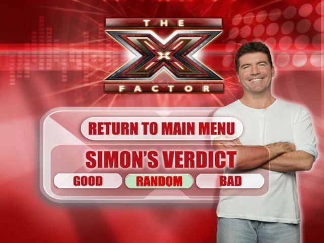 The X Factor: The Official Karaoke DVD - Volume 1 (DVD Player) screenshot: When the song is over the game pauses at this screen. This is the interactive bit where the player, or a friend, can force a good or bad review