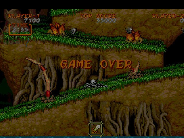 Capcom Generations (PlayStation) screenshot: Disc 2 - Ghouls 'n Ghosts: One of the more common sights in this game. The 'Game Over' screen.