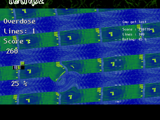 Tetripz (DOS) screenshot: LSD, level 10 (overdose) - the craziest level in the whole game?