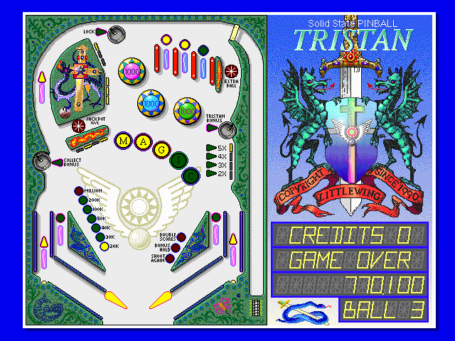 Solid State Pinball: Tristan (DOS) screenshot: Game over