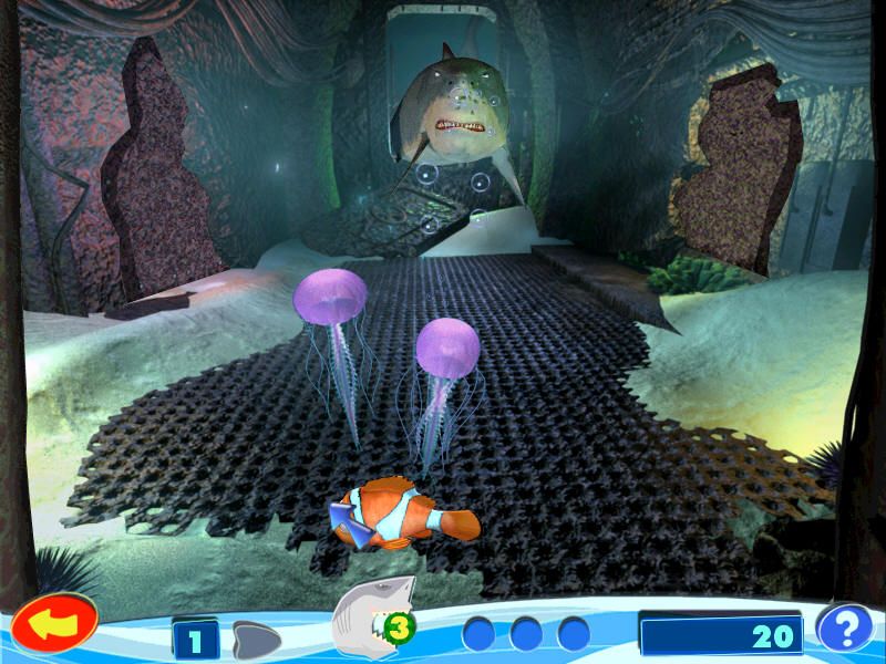 Disney•Pixar Finding Nemo: Nemo's Underwater World of Fun (Windows) screenshot: Feeding shark with moss.
