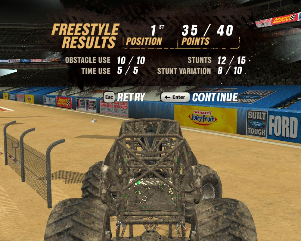 Monster Jam (Windows) screenshot: My truck covered in dirt.