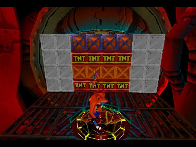 Crash Bandicoot 2: Cortex Strikes Back (PlayStation) screenshot: How to pass this wall? It full of TNT!