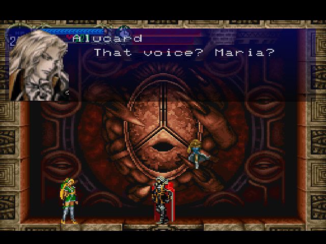 Castlevania: Symphony of the Night (PlayStation) screenshot: Alucard confronts Maria.
