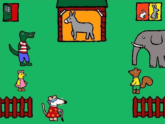 Happy Birthday, Maisy! (Windows) screenshot: The player listens to clues and clicks to guide Maisy to the donkey