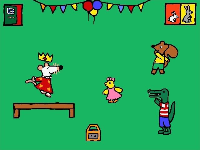 Happy Birthday, Maisy! (Windows) screenshot: Maisy is captured mid-jump in this Follow the Leader game