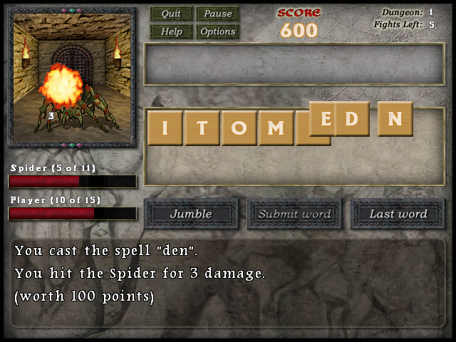 Dungeon Scroll (Windows) screenshot: Attacking a spider