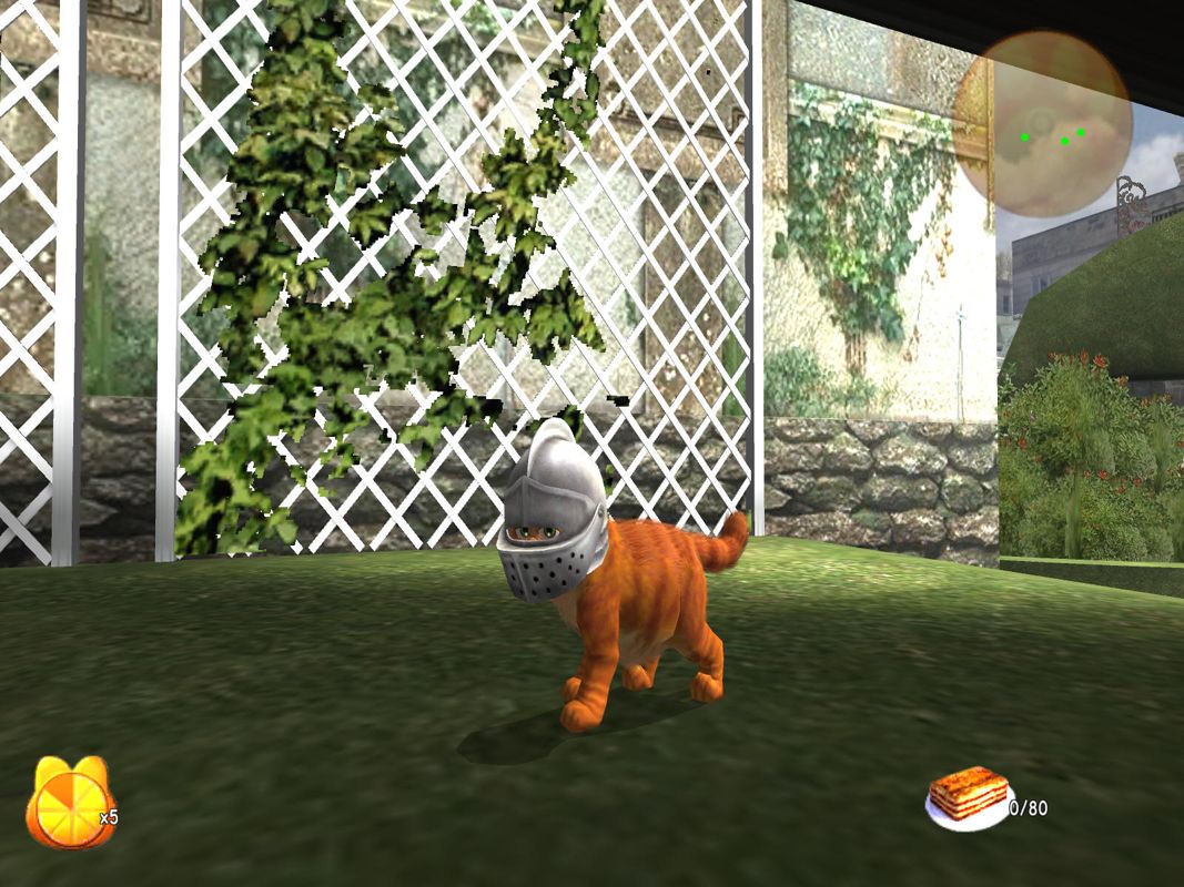 Garfield: A Tail of Two Kitties (Windows) screenshot: Wearing helmet and making a good job out of it too.