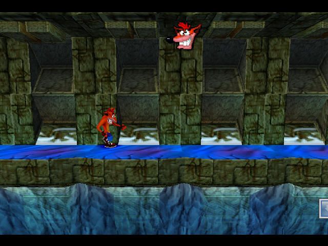 Crash Bandicoot 2: Cortex Strikes Back (PlayStation) screenshot: 2D skating. Don't forget to grab another life.