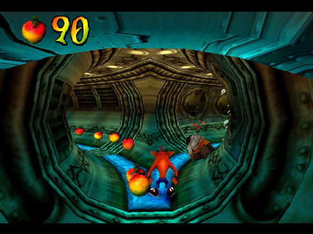 Crash Bandicoot 2: Cortex Strikes Back (PlayStation) screenshot: Left or right? That is the question.