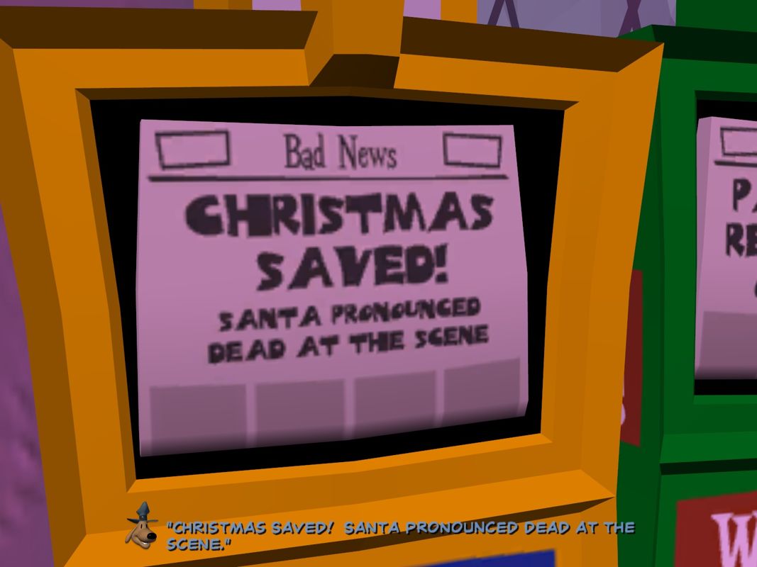 Sam & Max: Season Two - Moai Better Blues (Windows) screenshot: It should read "Christmas saved by Sam & Max!"...those damn reporters.
