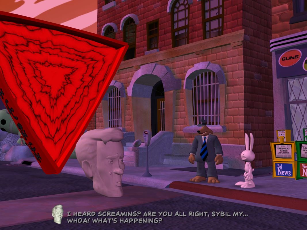 Sam & Max: Season Two - Moai Better Blues (Windows) screenshot: The mysterious triangle is about to suck Abe in.