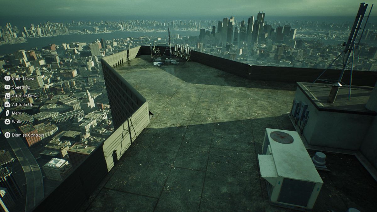 The Matrix Awakens (PlayStation 5) screenshot: Flying to top of a skyscraper