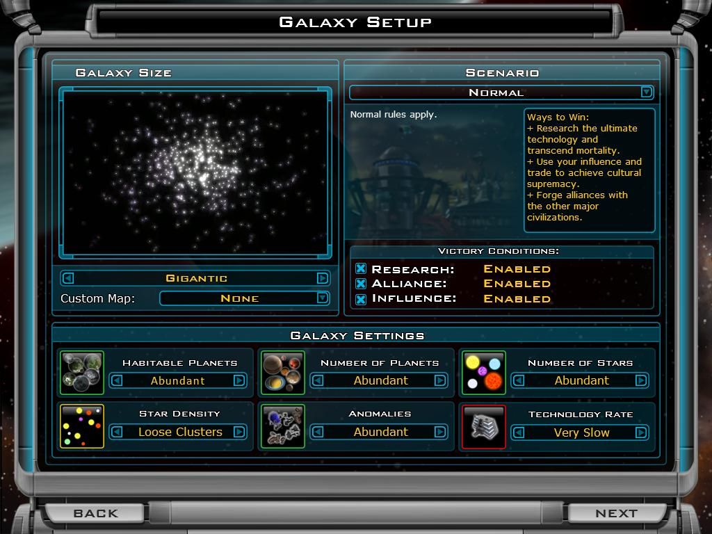 Galactic Civilizations II: Dread Lords (Windows) screenshot: New Game - Creating a new galaxy.
