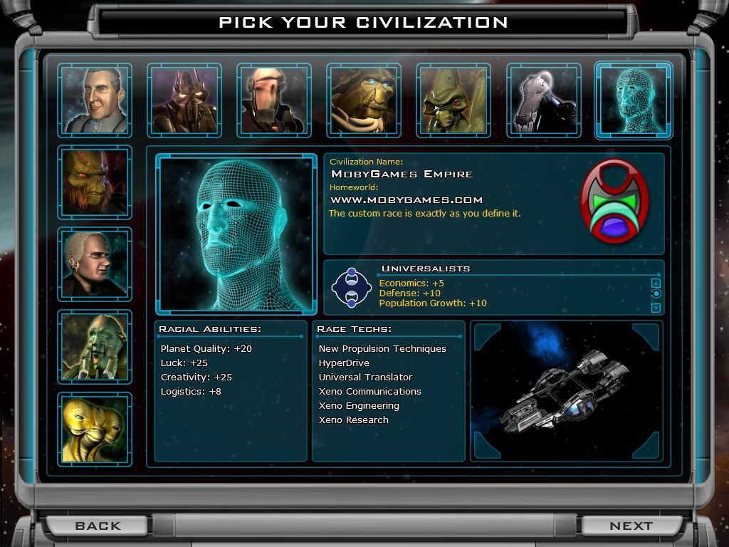 Galactic Civilizations II: Dread Lords (Windows) screenshot: New Game - Choosing a civilization.