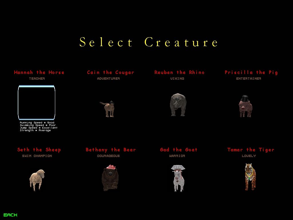The Zoo Race (Windows) screenshot: Creature selection
