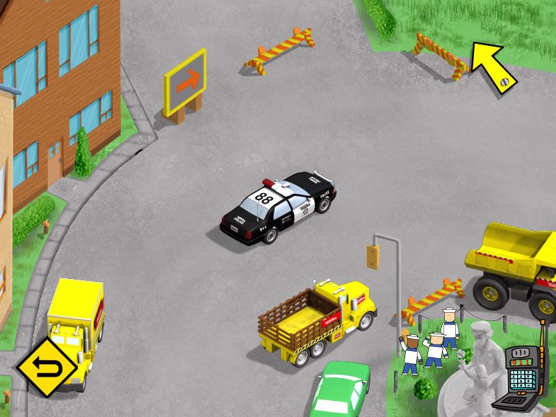 Tonka Search & Rescue 2 (Windows) screenshot: Driving the police car to a traffic jam.
