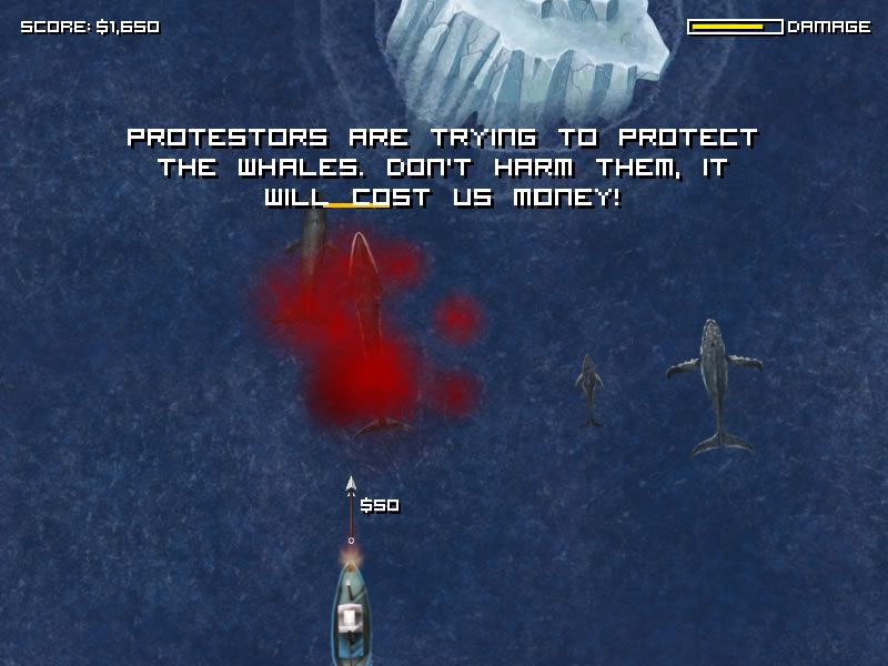 Harpooned (Windows) screenshot: Watch out for protestors.