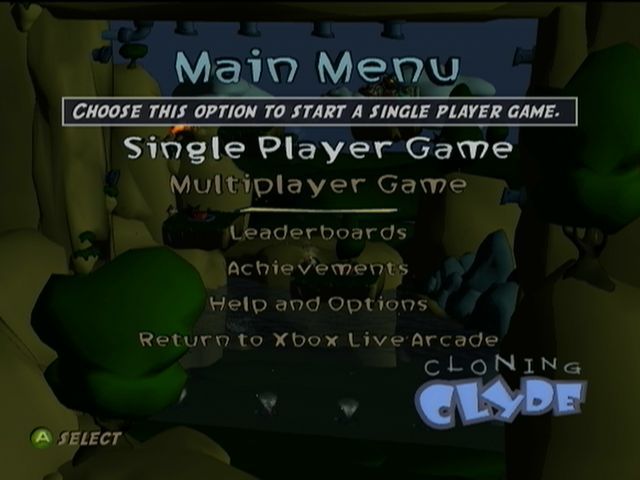 Cloning Clyde (Xbox 360) screenshot: Main Menu