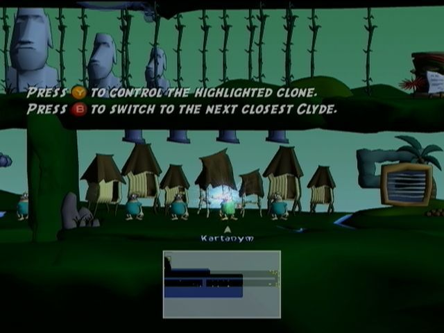 Cloning Clyde (Xbox 360) screenshot: At any time, you can switch bodies to another Clyde