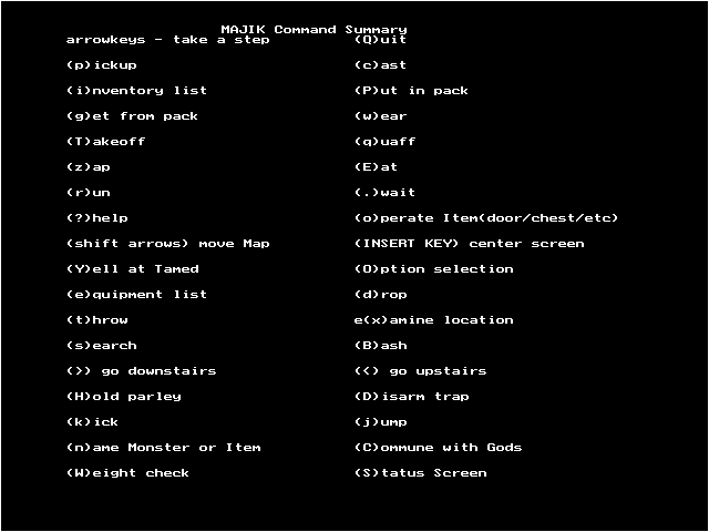 Quick Majik Adventure (DOS) screenshot: Commands