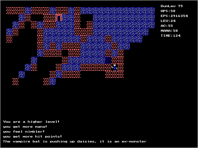 Quick Majik Adventure (DOS) screenshot: Winning a combat and developing my abilities.