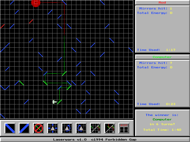 Laserwars (DOS) screenshot: Arrgh! He got me!