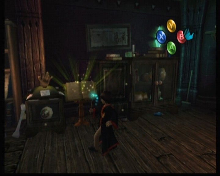 Harry Potter and the Chamber of Secrets (Xbox) screenshot: Books usually mean that Harry's about to learn yet another spell