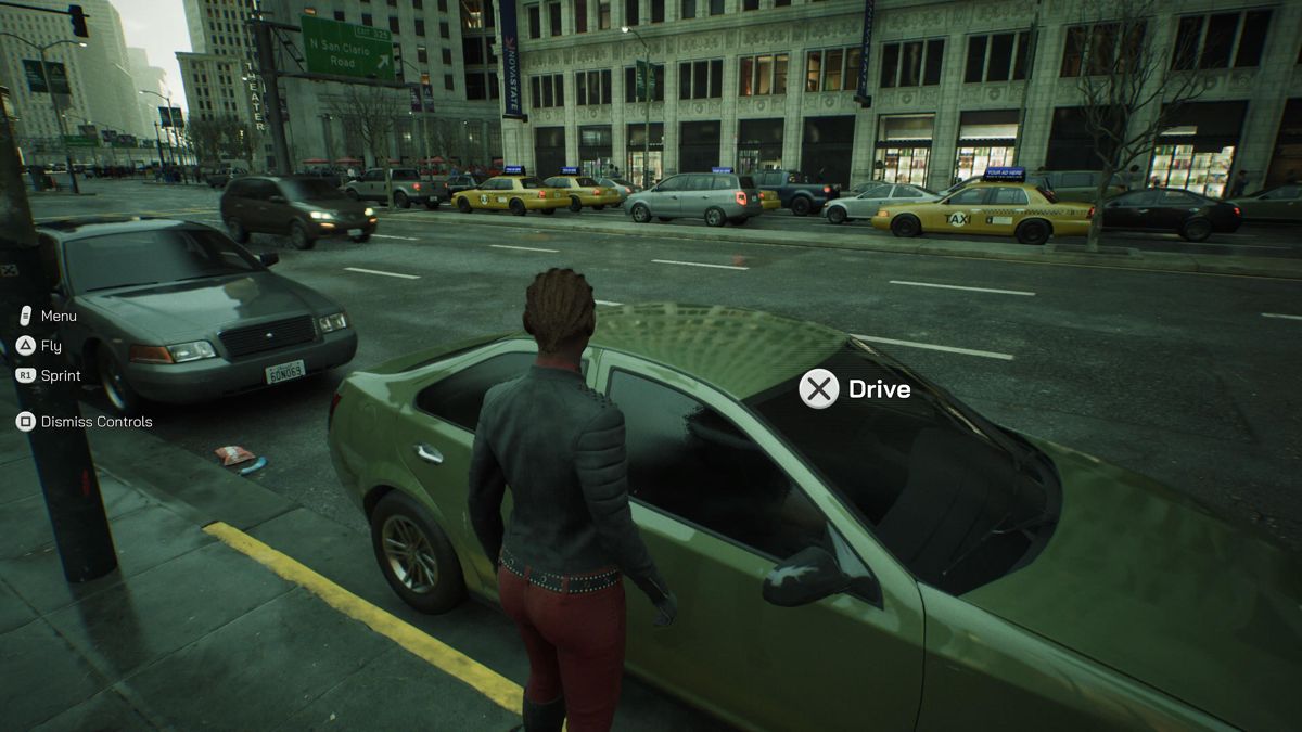 The Matrix Awakens (PlayStation 5) screenshot: Parked cars can be driven