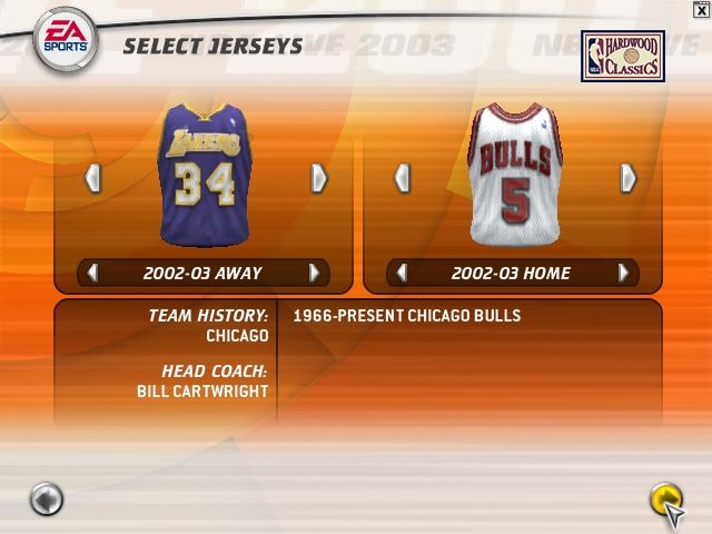 NBA Live 2003 (Windows) screenshot: Selecting jerseys.