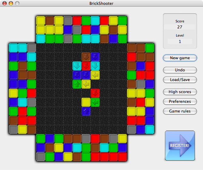 BrickShooter (Macintosh) screenshot: Build-up of directional bricks
