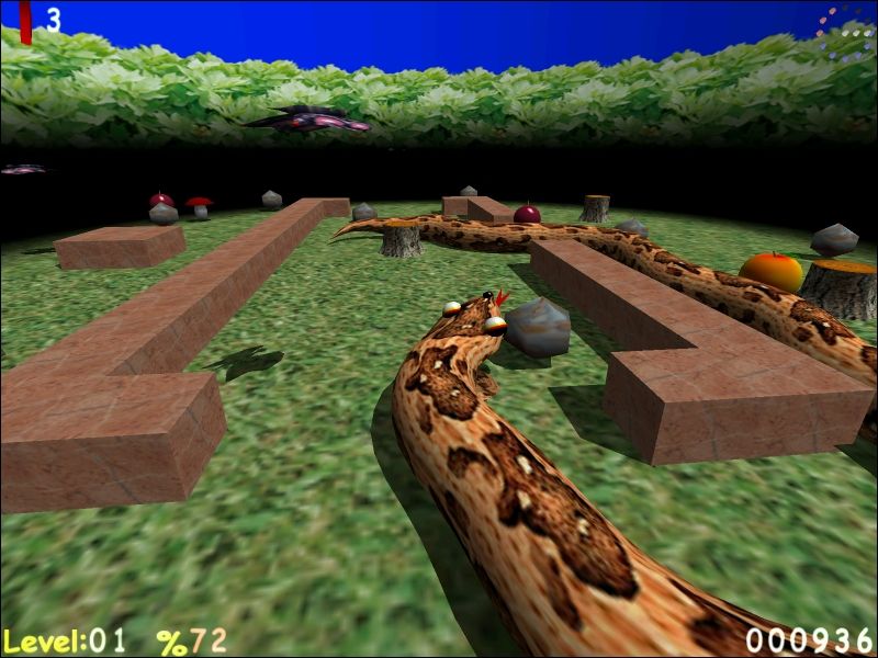 AxySnake (Windows) screenshot: But try to avoid eating the rocks.